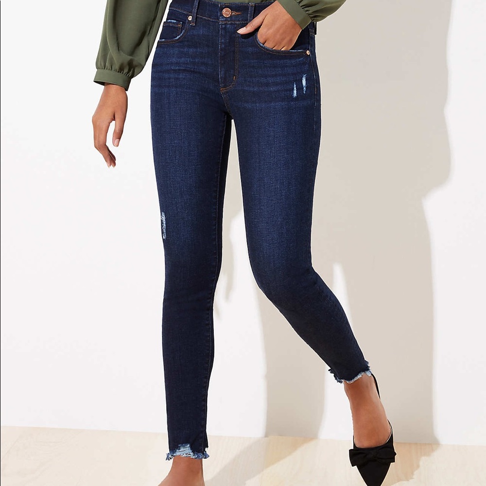 Loft skinny distressed jeans with rough hem
